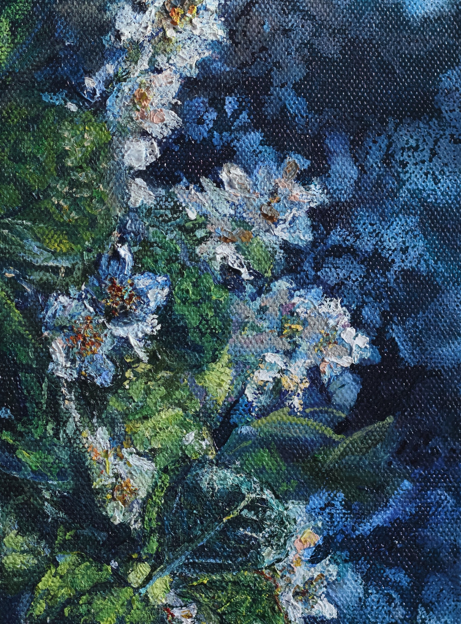 Zita Vevere small painting of white jasmine flowers blooming